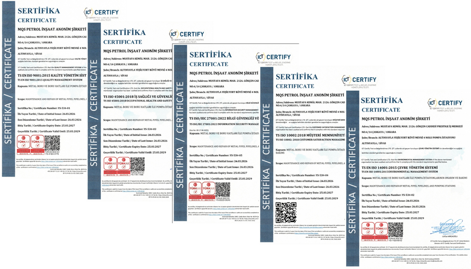 MQS ISO sertifikaları